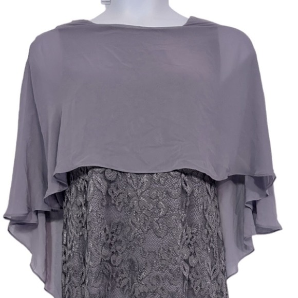 Midnight Velvet Mauve Lace Chiffon Cocktail Formal Night Out Evening Cape Dress - Picture 10 of 16